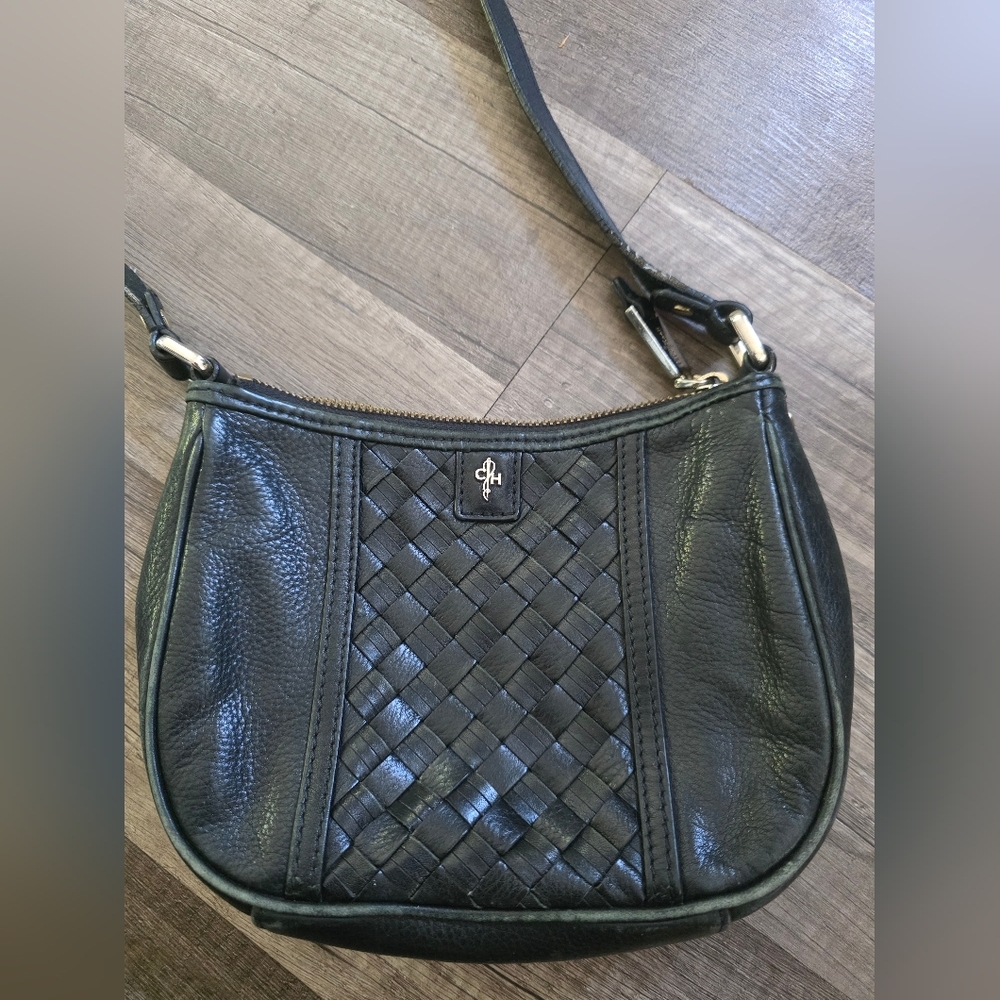 Cole Haan Black Leather Crossbody Bag Y2k Classy Woven Western Grungecore Mini